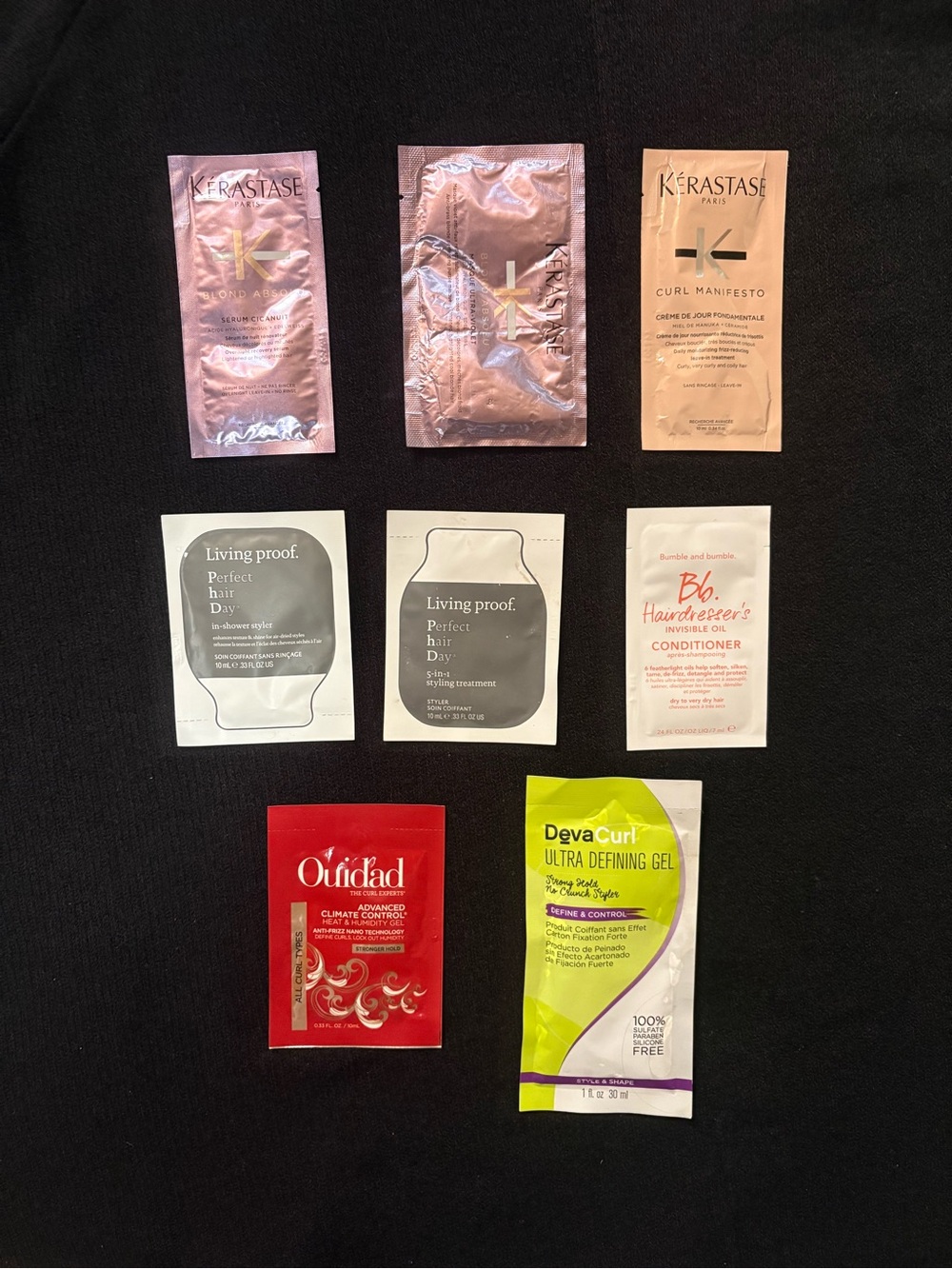 NEW 8 Assorted Hair Products Sample Pack Living Proof, Kerastase, Ouidad, Deva